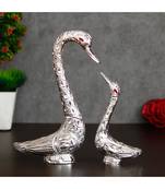 eCraftIndia Loving Silver Swan Couple Metal Handcrafted Decorative Figurine