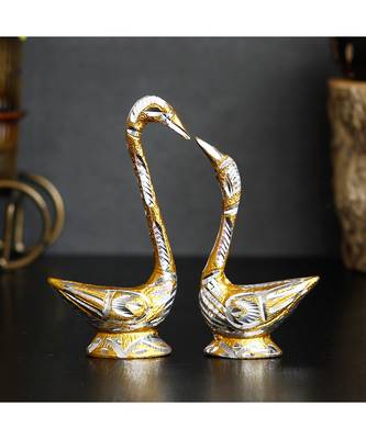eCraftIndia Loving Golden Swan Couple Metal Handcrafted Decorative Figurine 1