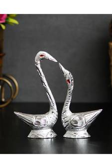eCraftIndia Loving Silver Swan Couple Metal Handcrafted Decorative Figurine