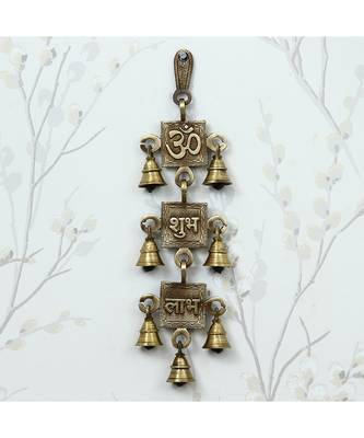 eCraftIndia Om Shubh Labh Brass Wall Hanging Bells 1