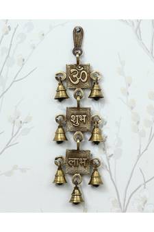 eCraftIndia Om Shubh Labh Brass Wall Hanging Bells