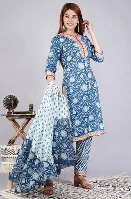 Women's Straight Kurti with pant and Dupatta set 4