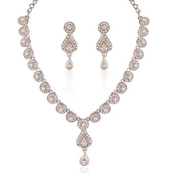 Eye Catchy Rhodium Plated Australian Diamond Stone  Necklace Set 1