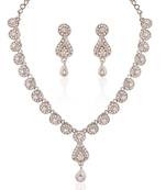 Eye Catchy Rhodium Plated Australian Diamond Stone  Necklace Set