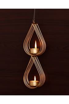 eCraftIndia Decorative Handcrafted Metal Hanging Tea Light Holder for 2 Tea Lights