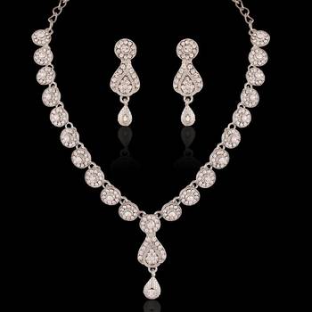 Eye Catchy Rhodium Plated Australian Diamond Stone  Necklace Set 3