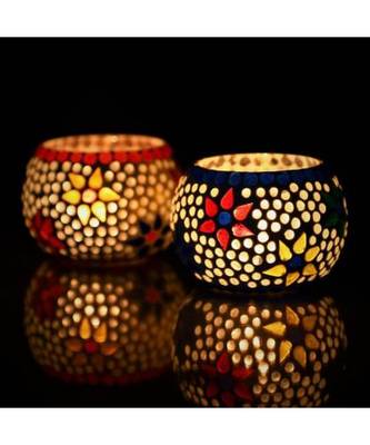 eCraftIndia Set of 2 Mosaic Glass Decorative Tea Light Holder 1