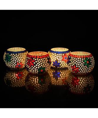 eCraftIndia Set of 4 Mosaic Glass Decorative Tea Light Holder 1
