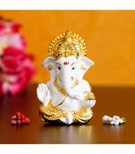 eCraftIndia Gold Plated White Siddhivinayak Ganesha Idol for Home/Temple/Office/Car Dashboard