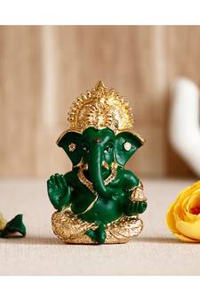 eCraftIndia Gold Plated Green Siddhivinayak Ganesha Idol for Home/Temple/Office/Car Dashboard