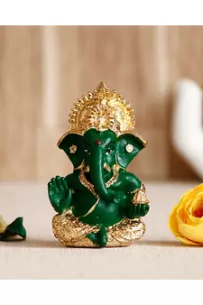 eCraftIndia Gold Plated Green Siddhivinayak Ganesha Idol for Home/Temple/Office/Car Dashboard