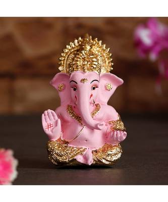 eCraftIndia Gold Plated Pink Siddhivinayak Ganesha Idol for Home/Temple/Office/Car Dashboard 1