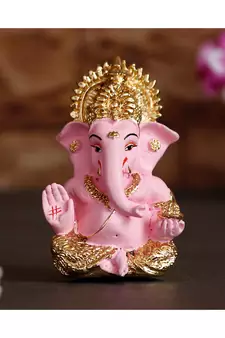 eCraftIndia Gold Plated Pink Siddhivinayak Ganesha Idol for Home/Temple/Office/Car Dashboard