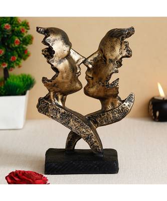 eCraftIndia Antique Finish Half Face Woman and Man Kissing Each Other Handcrafted Decorative Polyresin Showpiece 1