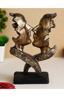 eCraftIndia Antique Finish Half Face Woman and Man Kissing Each Other Handcrafted Decorative Polyresin Showpiece