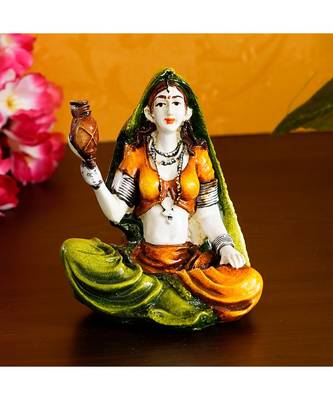 eCraftIndia Colorful Rajasthani Lady Playing Musical Instrument Handcrafted Decorative Polyresin Showpiece 1