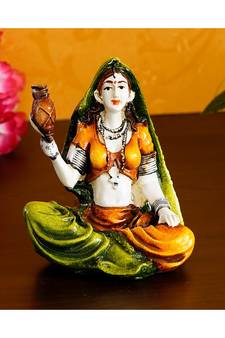 eCraftIndia Colorful Rajasthani Lady Playing Musical Instrument Handcrafted Decorative Polyresin Showpiece
