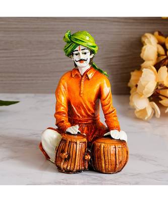 eCraftIndia Colorful Rajasthani Man Playing Tabla Handcrafted Decorative Polyresin Showpiece 1