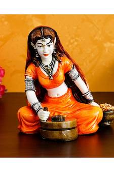 eCraftIndia Rajasthani Lady Using Traditional Flour Mill Handcrafted Decorative Polyresin Showpiece