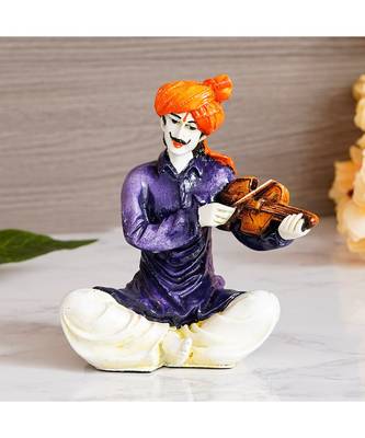 eCraftIndia Rajasthani Man Playing Violin Handcrafted Decorative Polyresin Showpiece 1