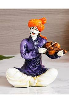 eCraftIndia Rajasthani Man Playing Violin Handcrafted Decorative Polyresin Showpiece