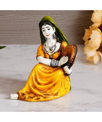 eCraftIndia Colorful Rajasthani Lady Playing Musical Instrument Handcrafted Decorative Polyresin Showpiece 1