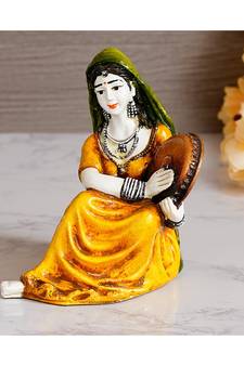 eCraftIndia Colorful Rajasthani Lady Playing Musical Instrument Handcrafted Decorative Polyresin Showpiece