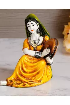 eCraftIndia Colorful Rajasthani Lady Playing Musical Instrument Handcrafted Decorative Polyresin Showpiece