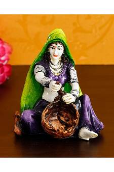 eCraftIndia Rajasthani Lady Creating Craft Product Handcrafted Decorative Polyresin Showpiece