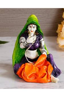 eCraftIndia Rajasthani Lady Stitching Clothes Handcrafted Decorative Polyresin Showpiece