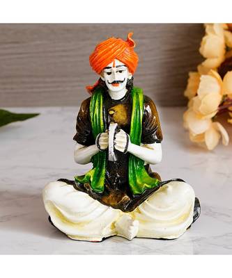 eCraftIndia Colorful Rajasthani Man Playing Musical Instrument Handcrafted Decorative Polyresin Showpiece 1