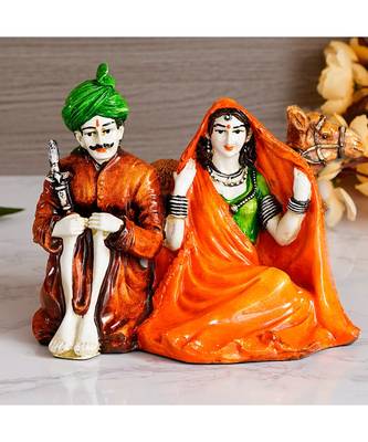 eCraftIndia Colorful Sitting Rajasthani Couple Handcrafted Decorative Polyresin Showpiece 1