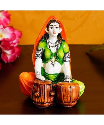 eCraftIndia Colorful Rajasthani Lady Playing Tabla Handcrafted Decorative Polyresin Showpiece 1