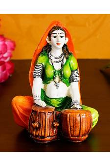 eCraftIndia Colorful Rajasthani Lady Playing Tabla Handcrafted Decorative Polyresin Showpiece
