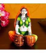 eCraftIndia Colorful Rajasthani Lady Playing Tabla Handcrafted Decorative Polyresin Showpiece