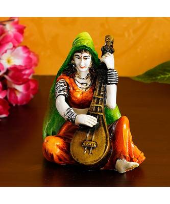 eCraftIndia Colorful Rajasthani Lady Playing Sitar Handcrafted Decorative Polyresin Showpiece 1