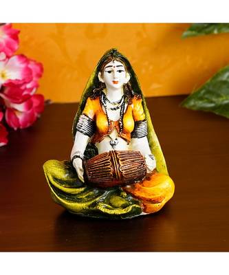 eCraftIndia Colorful Rajasthani Lady Playing Dholak Handcrafted Decorative Polyresin Showpiece 1