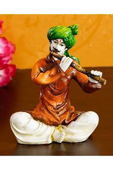 eCraftIndia Colorful Rajasthani Man Playing Flute Handcrafted Decorative Polyresin Showpiece