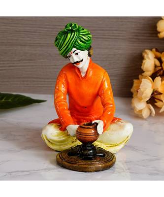 eCraftIndia Colorful Rajasthani Man Making Pot Handcrafted Decorative Polyresin Showpiece 1