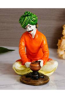 eCraftIndia Colorful Rajasthani Man Making Pot Handcrafted Decorative Polyresin Showpiece