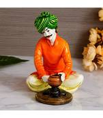 eCraftIndia Colorful Rajasthani Man Making Pot Handcrafted Decorative Polyresin Showpiece