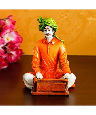 eCraftIndia Colorful Rajasthani Man Playing Harmonium Handcrafted Decorative Polyresin Showpiece 1