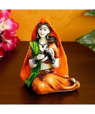 eCraftIndia Colorful Rajasthani Lady Handcrafted Decorative Polyresin Showpiece 1