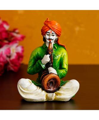 eCraftIndia Colorful Rajasthani Man Playing Musical Instrument Handcrafted Decorative Polyresin Showpiece 1