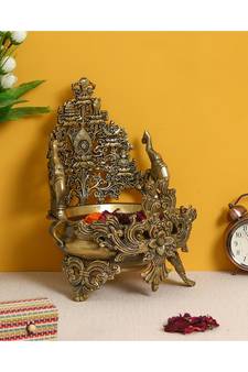 eCraftIndia Decorative Premium Brass Urli with 2 Elephants