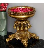 eCraftIndia Handcrafted Ethnic Carved Brass Decorative Urli With Bells and Stand