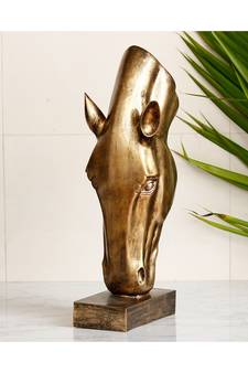 eCraftIndia Golden Antique Finish Elegant Horse Face Handcrafted Polyresin Decorative Showpiece