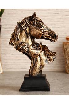 eCraftIndia Antique Finish Horse Couple Face Handcrafted Polyresin Decorative Showpiece