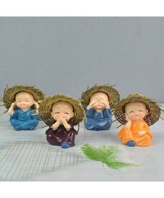 eCraftIndia Set of 4 Monks With Hat Polyresin Decorative Showpiece for Home and Car 1