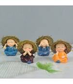 eCraftIndia Set of 4 Monks With Hat Polyresin Decorative Showpiece for Home and Car